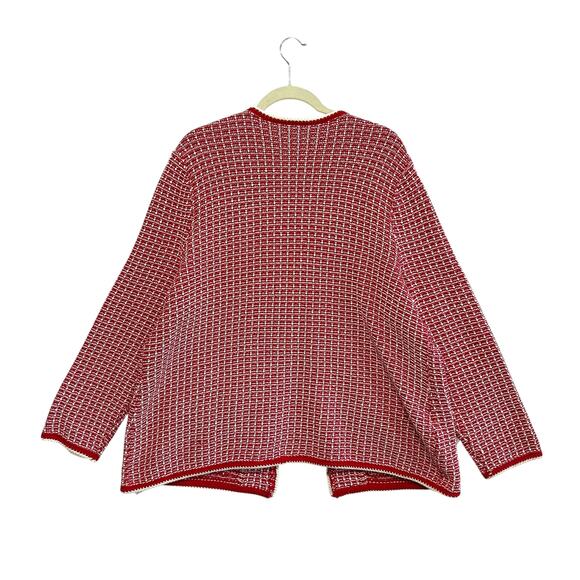 Talbots Tipped Tweed Sweater Jacket NWT Women's Sz 2X Red Refined Preppy Bold - Picture 2 of 6